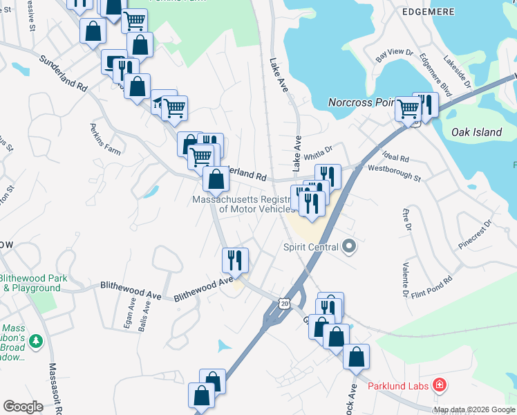 map of restaurants, bars, coffee shops, grocery stores, and more near 15 Utah Street in Worcester