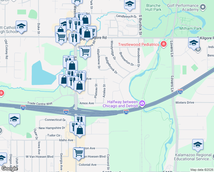 map of restaurants, bars, coffee shops, grocery stores, and more near 5320 Azalea Street in Portage