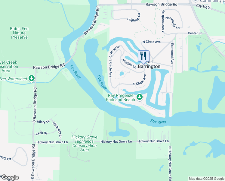 map of restaurants, bars, coffee shops, grocery stores, and more near 608 South Circle Avenue in Port Barrington