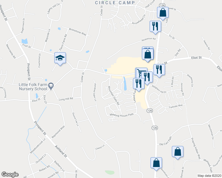 map of restaurants, bars, coffee shops, grocery stores, and more near 52 Mountain Gate Road in Ashland