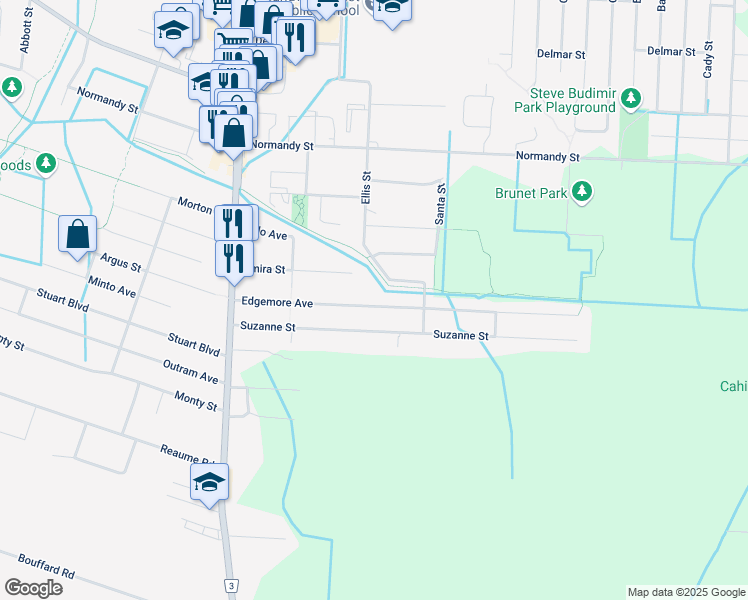 map of restaurants, bars, coffee shops, grocery stores, and more near 2026 Edgemore Avenue in Windsor