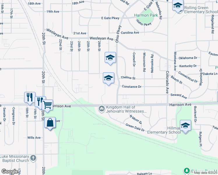 map of restaurants, bars, coffee shops, grocery stores, and more near 2525 Ohio Parkway in Rockford