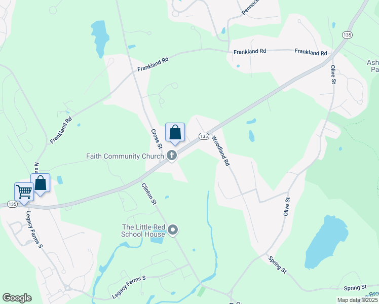 map of restaurants, bars, coffee shops, grocery stores, and more near 154 East Main Street in Hopkinton