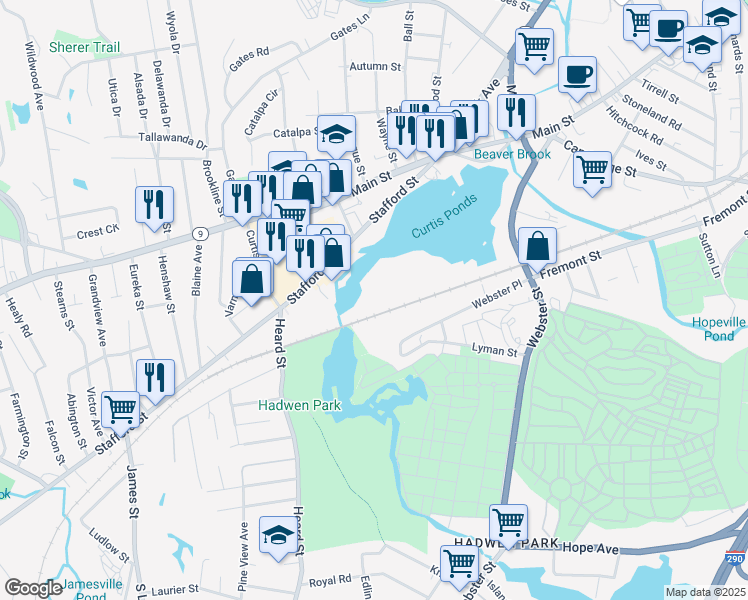 map of restaurants, bars, coffee shops, grocery stores, and more near in Worcester