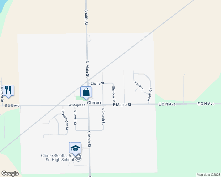 map of restaurants, bars, coffee shops, grocery stores, and more near 144 Sheldon Street in Climax