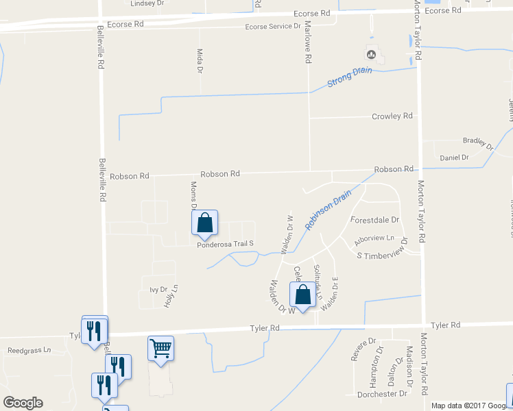 map of restaurants, bars, coffee shops, grocery stores, and more near 44463 Robson Road in Belleville
