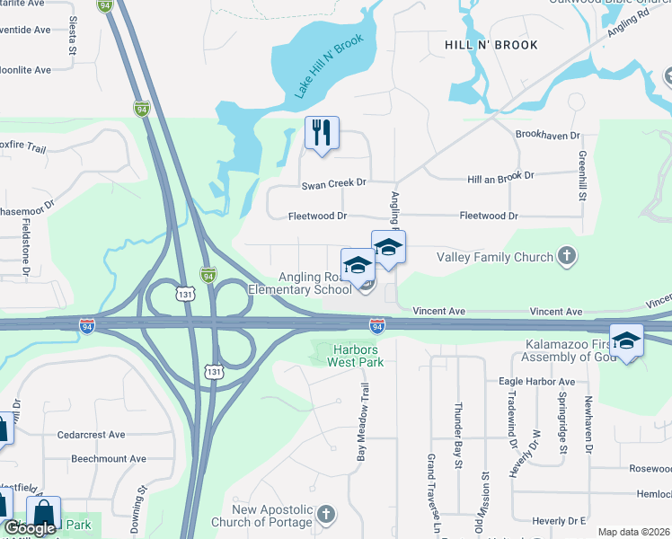 map of restaurants, bars, coffee shops, grocery stores, and more near 5321 Rugby Street in Portage