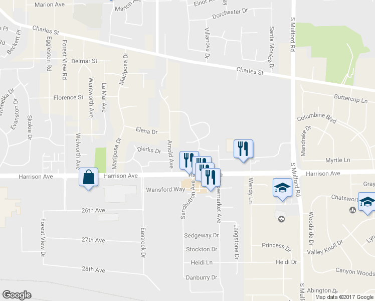 map of restaurants, bars, coffee shops, grocery stores, and more near 5510 Sandhutton Avenue in Rockford