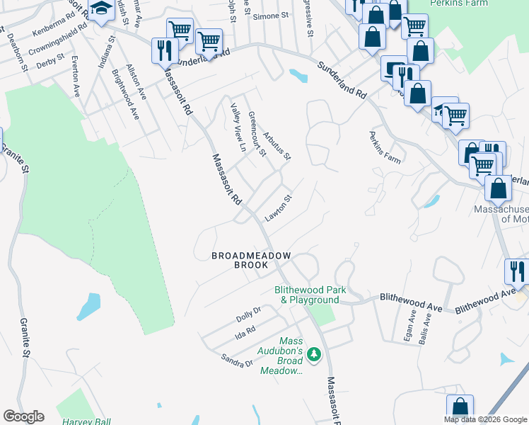 map of restaurants, bars, coffee shops, grocery stores, and more near 6 Greenbush Road in Worcester