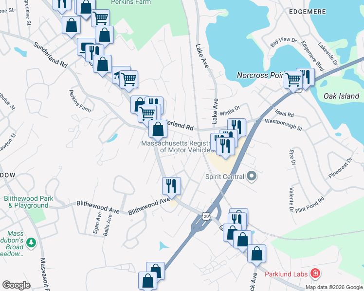map of restaurants, bars, coffee shops, grocery stores, and more near 15 Utah Street in Worcester