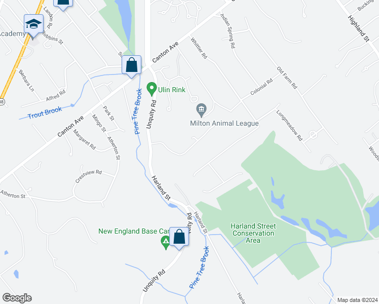 map of restaurants, bars, coffee shops, grocery stores, and more near 17 Woodlot Drive in Milton