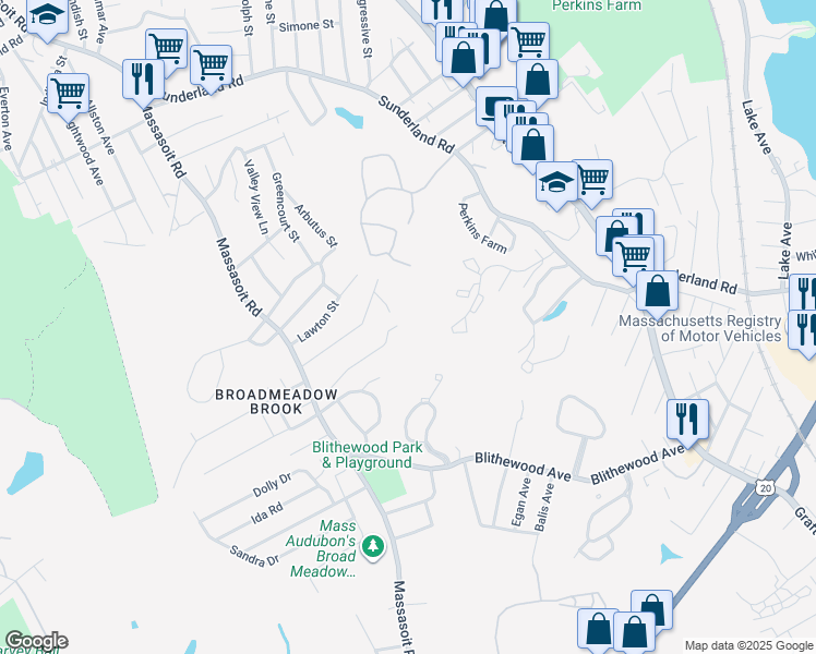 map of restaurants, bars, coffee shops, grocery stores, and more near 77 Greenhalge Street in Worcester
