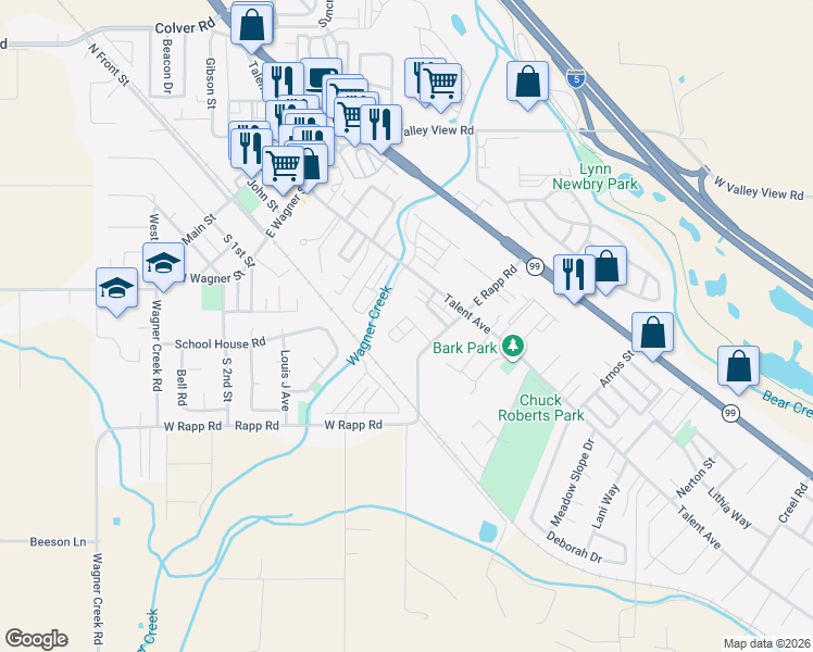 map of restaurants, bars, coffee shops, grocery stores, and more near 131 Graham Way in Talent