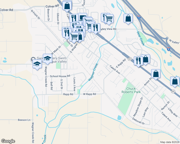 map of restaurants, bars, coffee shops, grocery stores, and more near 236 Talent Avenue in Talent