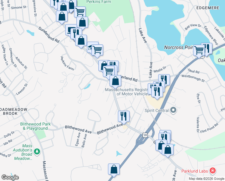 map of restaurants, bars, coffee shops, grocery stores, and more near 6 Margin Street in Worcester