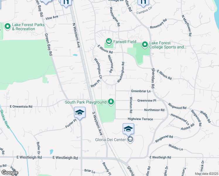 map of restaurants, bars, coffee shops, grocery stores, and more near 23 Washington Road in Lake Forest