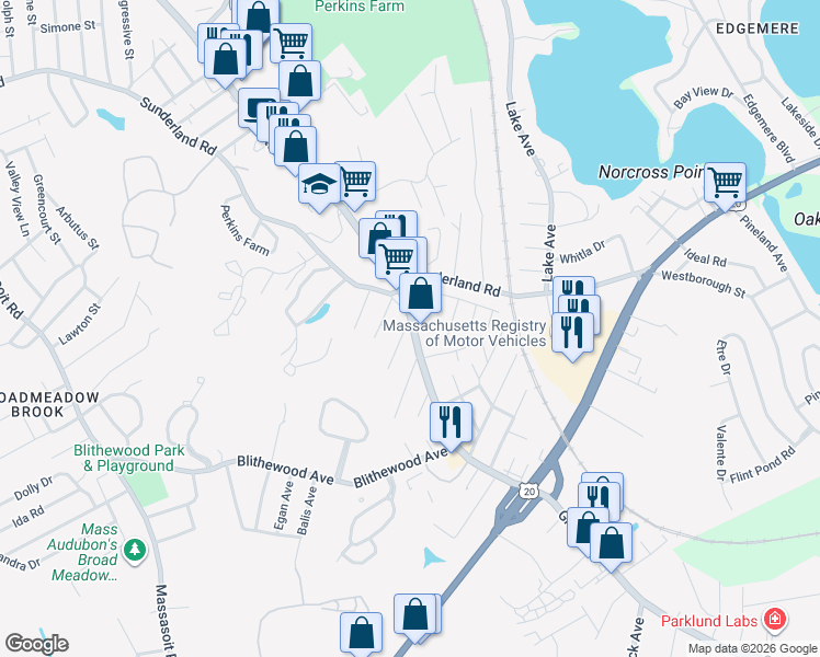 map of restaurants, bars, coffee shops, grocery stores, and more near 6 Margin Street in Worcester