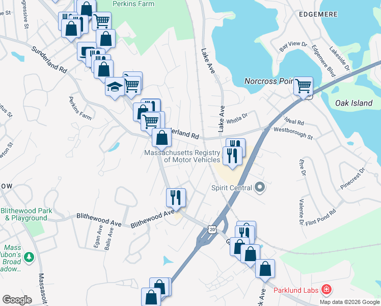 map of restaurants, bars, coffee shops, grocery stores, and more near 15 Utah Street in Worcester