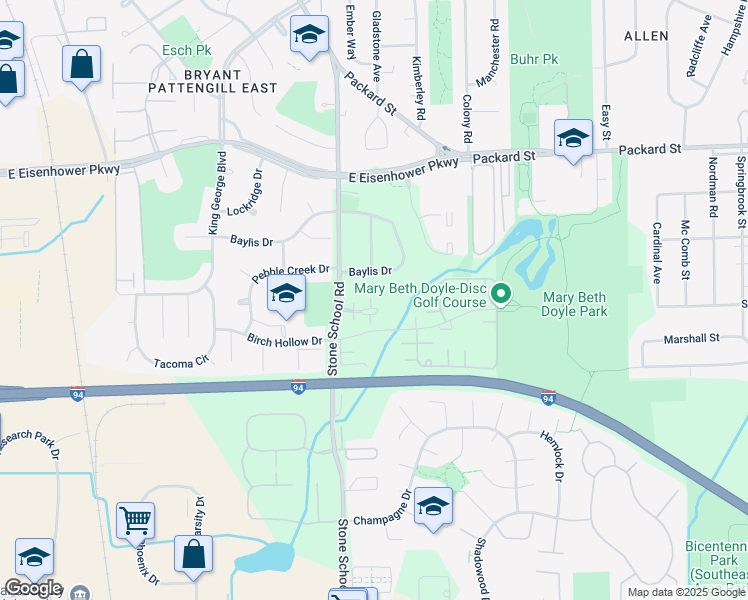 map of restaurants, bars, coffee shops, grocery stores, and more near 3049 Forest Creek Court in Ann Arbor