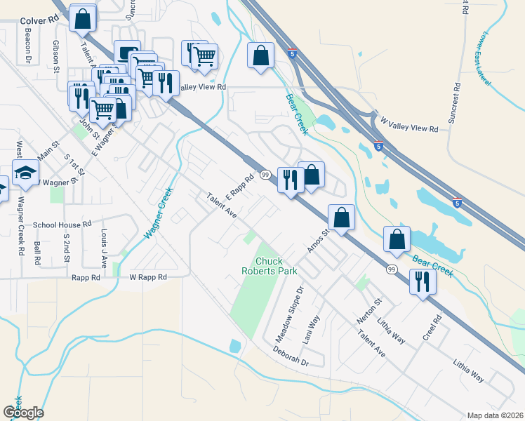 map of restaurants, bars, coffee shops, grocery stores, and more near 324 Everett Way in Talent