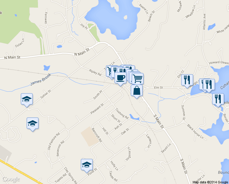 map of restaurants, bars, coffee shops, grocery stores, and more near 17 Pleasant Street in Cohasset