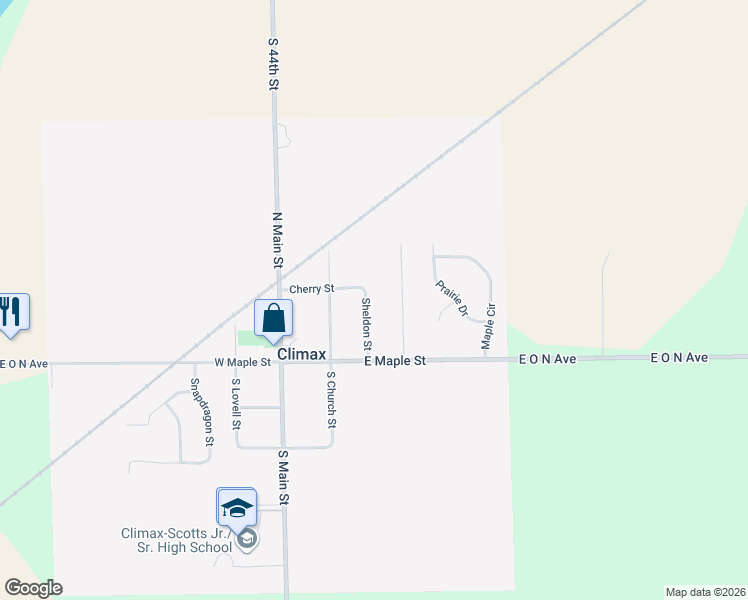 map of restaurants, bars, coffee shops, grocery stores, and more near 144 Sheldon Street in Climax