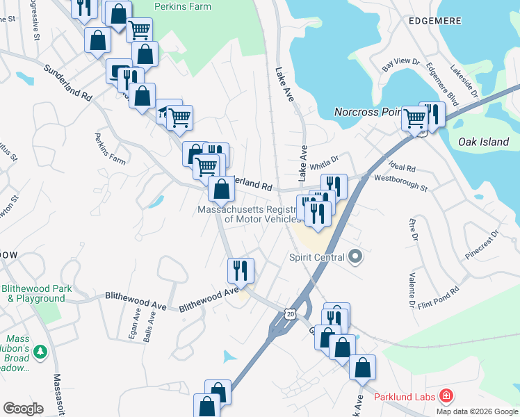 map of restaurants, bars, coffee shops, grocery stores, and more near 15 Utah Street in Worcester