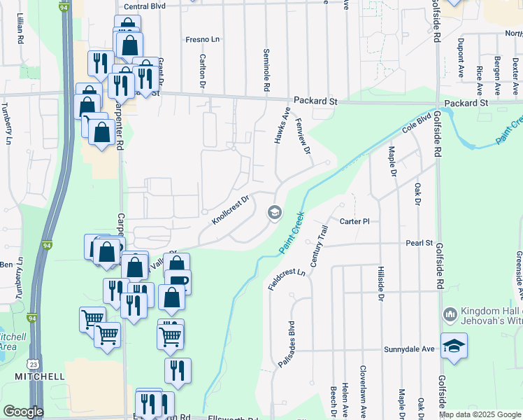 map of restaurants, bars, coffee shops, grocery stores, and more near 4475 Blossom Hill Trail in Ann Arbor