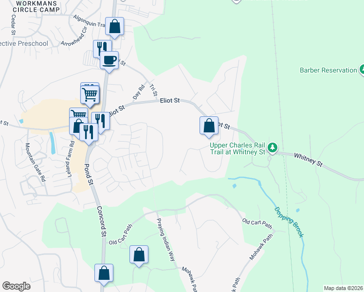 map of restaurants, bars, coffee shops, grocery stores, and more near 27 Nancy Drive in Ashland
