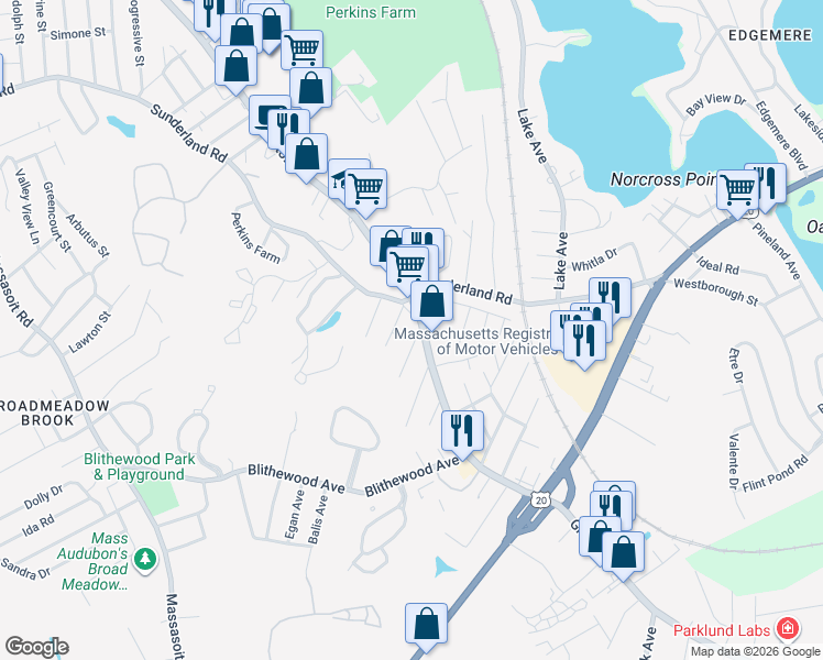 map of restaurants, bars, coffee shops, grocery stores, and more near 6 Margin Street in Worcester