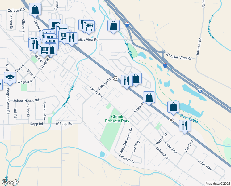 map of restaurants, bars, coffee shops, grocery stores, and more near 332 Everett Way in Talent
