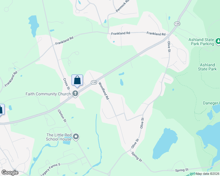 map of restaurants, bars, coffee shops, grocery stores, and more near 20 Woodland Road in Ashland