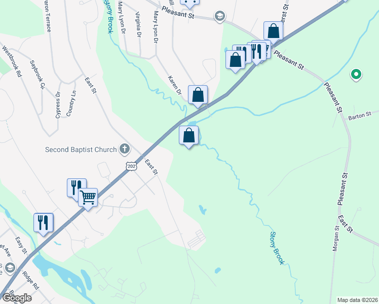 map of restaurants, bars, coffee shops, grocery stores, and more near 6 West State Street in Granby