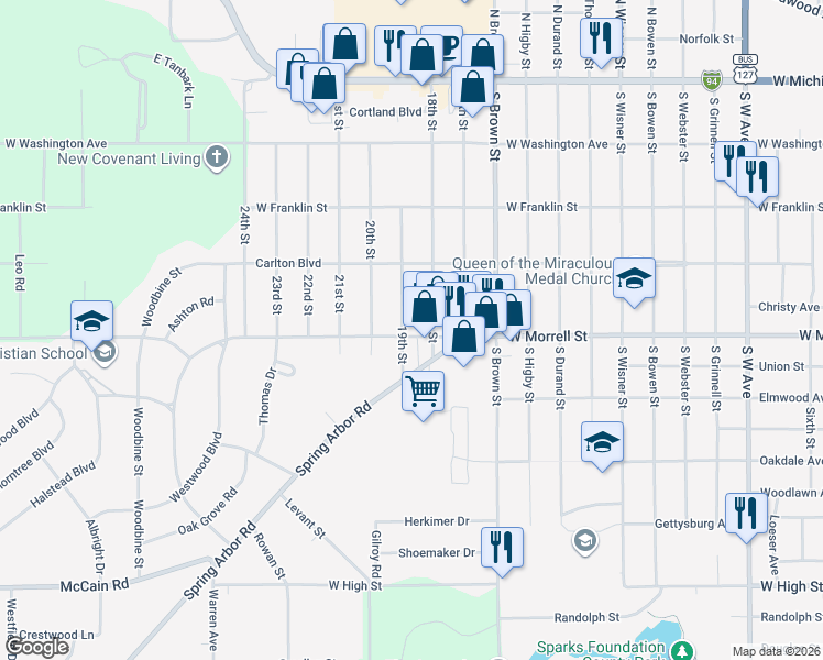map of restaurants, bars, coffee shops, grocery stores, and more near 1820 West Morrell Street in Jackson