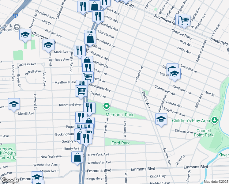 map of restaurants, bars, coffee shops, grocery stores, and more near 3061 Ferris Avenue in Lincoln Park