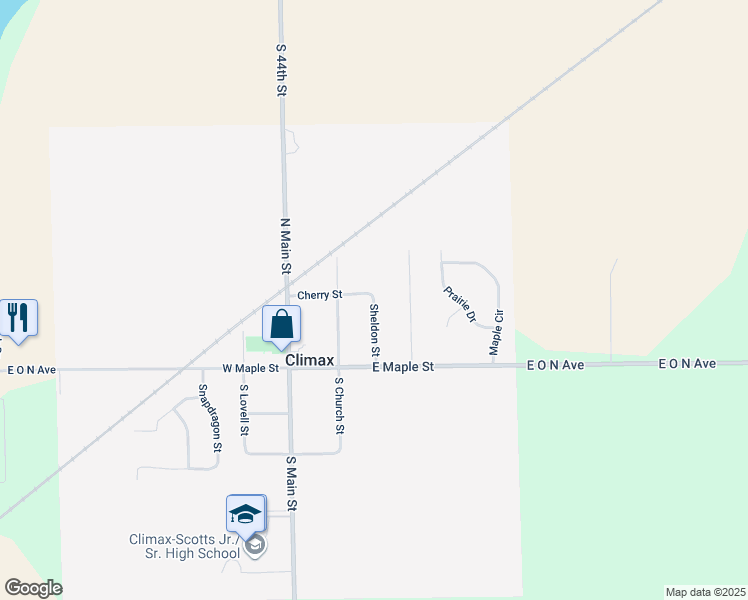 map of restaurants, bars, coffee shops, grocery stores, and more near 119 Sheldon Street in Climax
