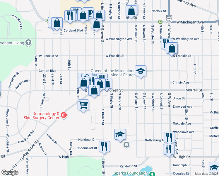 map of restaurants, bars, coffee shops, grocery stores, and more near 1500 West Morrell Street in Jackson