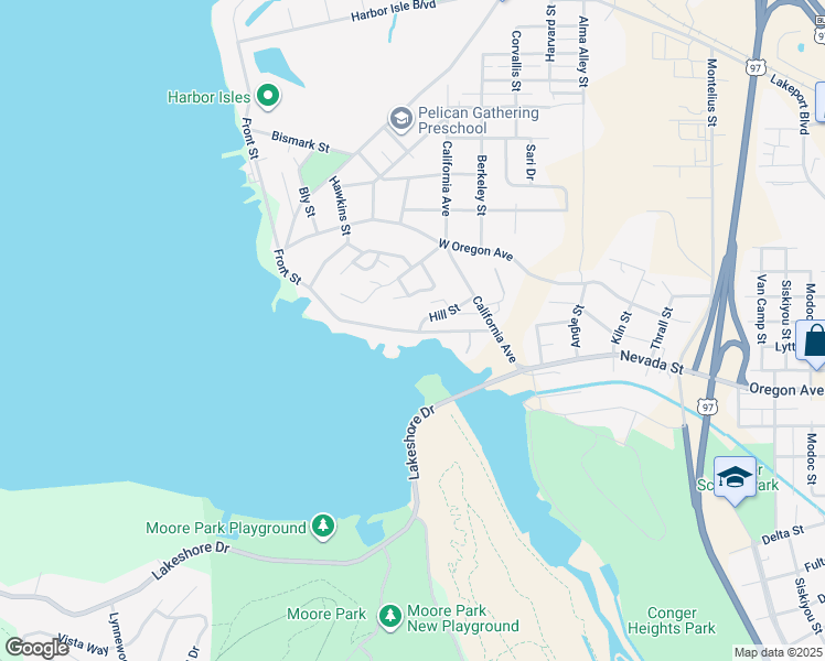 map of restaurants, bars, coffee shops, grocery stores, and more near 811 Hill Street in Klamath Falls