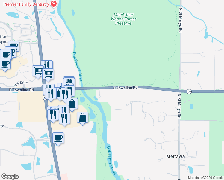 map of restaurants, bars, coffee shops, grocery stores, and more near 16 Alexandra Drive in Libertyville