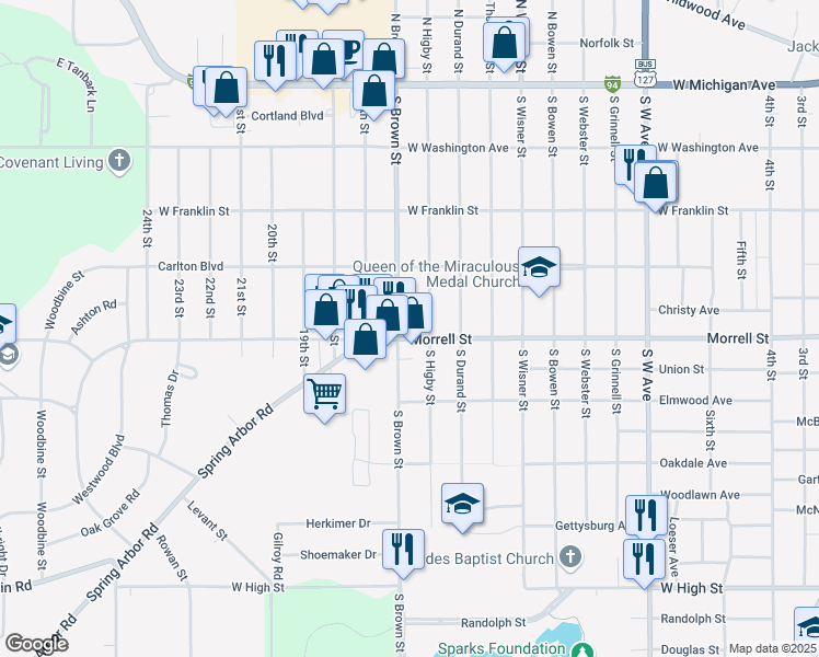 map of restaurants, bars, coffee shops, grocery stores, and more near 1512 West Morrell Street in Jackson