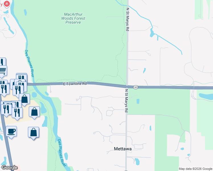 map of restaurants, bars, coffee shops, grocery stores, and more near 15167 Illinois 60 in Libertyville