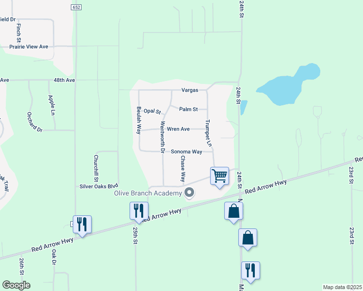 map of restaurants, bars, coffee shops, grocery stores, and more near 24536 Sonoma Way in Mattawan