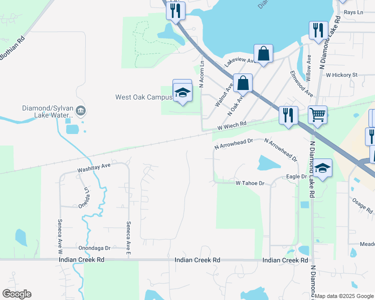 map of restaurants, bars, coffee shops, grocery stores, and more near 6877 Ellis Avenue in Long Grove