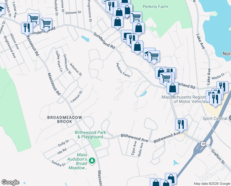 map of restaurants, bars, coffee shops, grocery stores, and more near 77 Greenhalge Street in Worcester