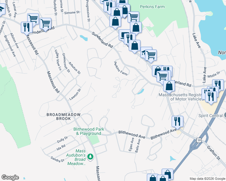map of restaurants, bars, coffee shops, grocery stores, and more near 77 Greenhalge Street in Worcester