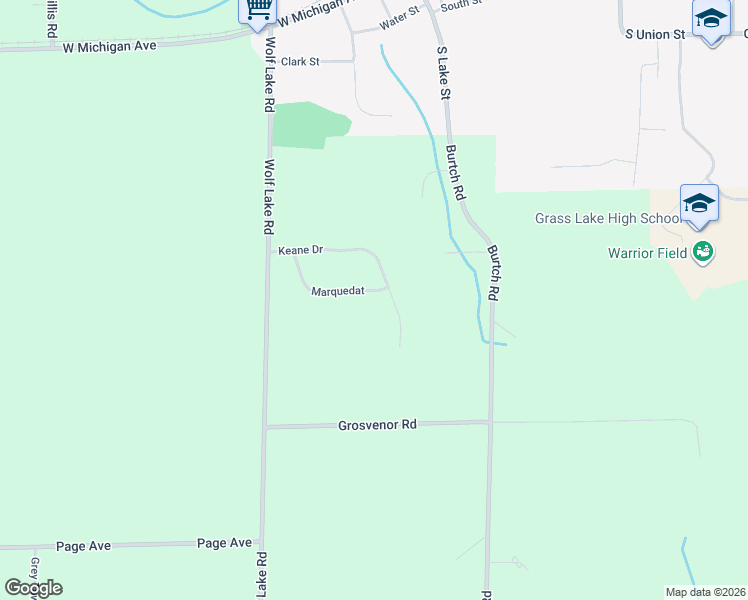 map of restaurants, bars, coffee shops, grocery stores, and more near 10704 Marquedat in Grass Lake