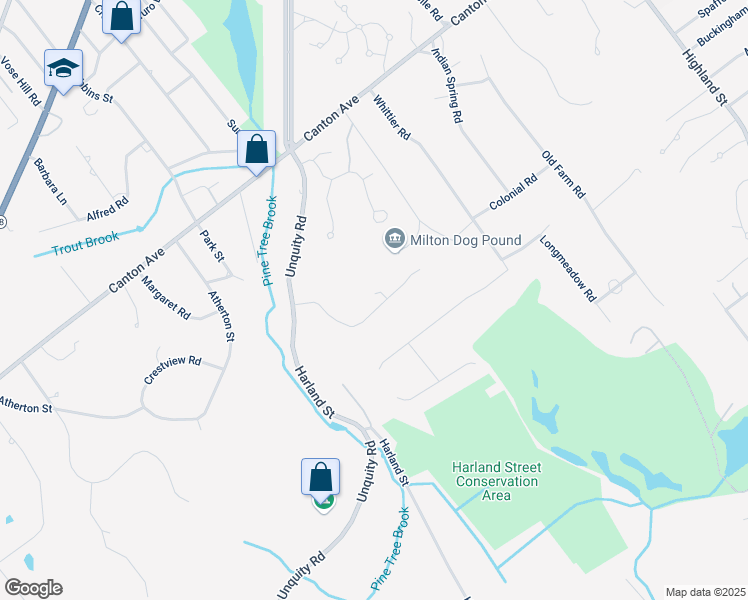 map of restaurants, bars, coffee shops, grocery stores, and more near 19 Woodlot Drive in Milton