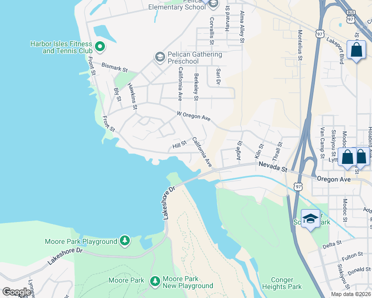 map of restaurants, bars, coffee shops, grocery stores, and more near 636 Front Street in Klamath Falls