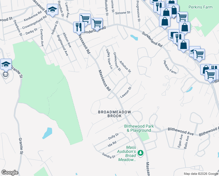 map of restaurants, bars, coffee shops, grocery stores, and more near 2 Vincent Circle in Worcester
