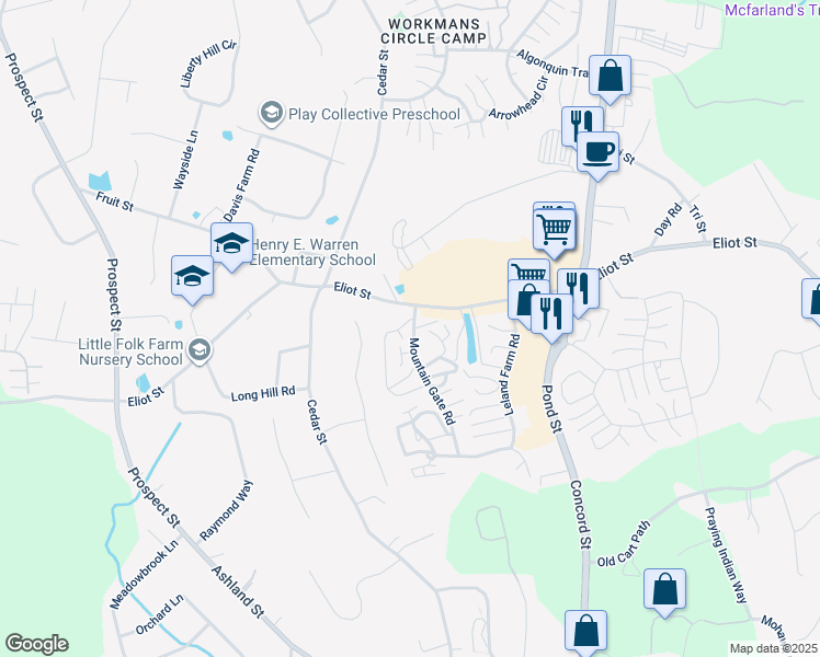 map of restaurants, bars, coffee shops, grocery stores, and more near 43 Mountain Gate Road in Ashland